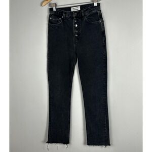 Reformation Black Jeans Button Fly Womens Sz 26 Denim Yuma Wash Raw Hem Straight